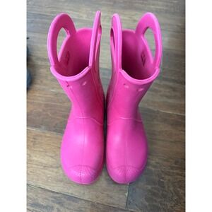 Crocs Kids Pink Handle It  Rain Boots Pull Handles Size J3